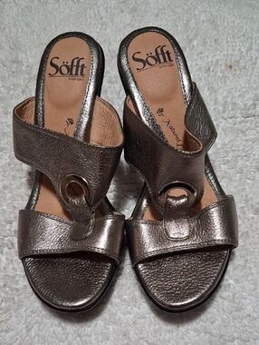 Söfft Metallic Bronze Slip-On Wedge Sandals